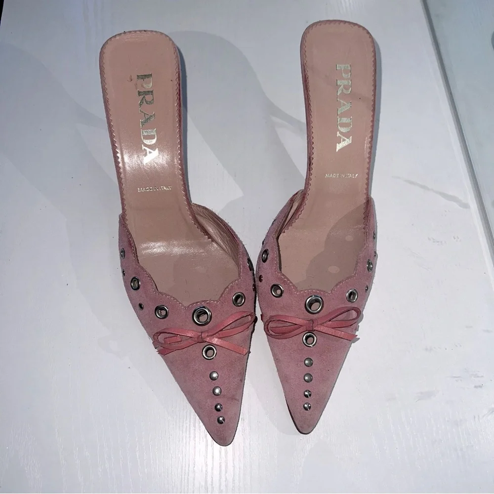 Prada Pink Suede Kitten Heels - Picture 2 of 3